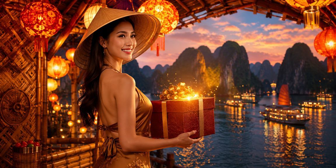 Người chơi cá cược trực tuyến với phong cảnh vịnh Hạ Long