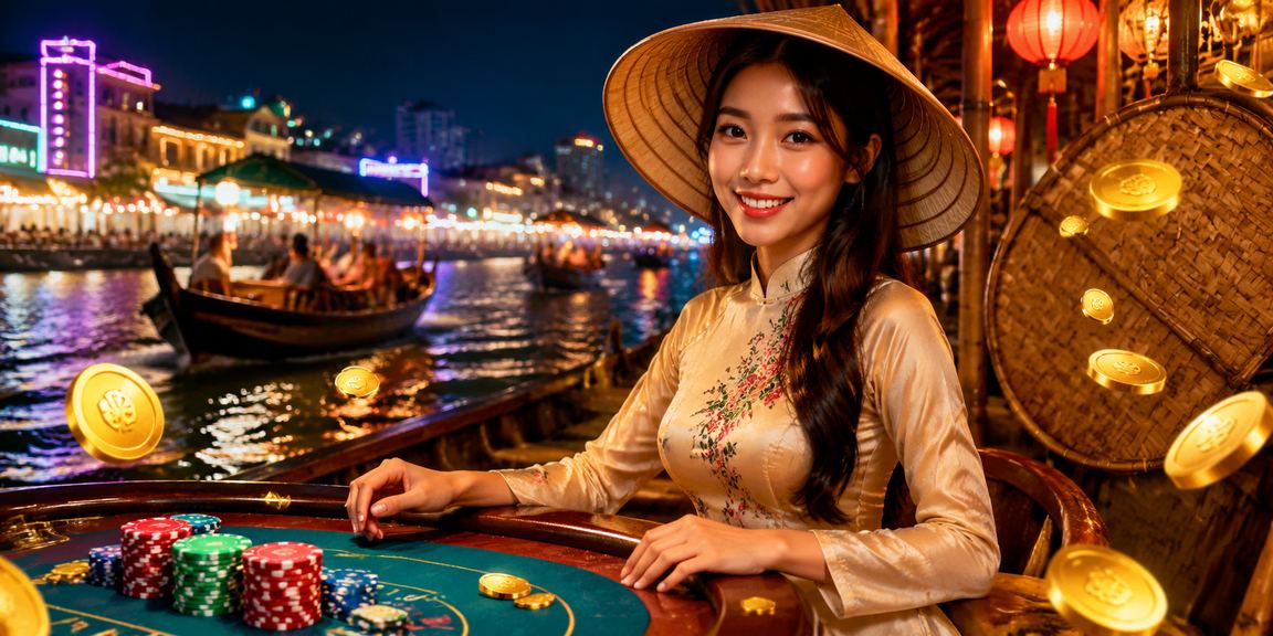 Người phụ nữ đội nón lá đặt cược trực tuyến bên dòng sông Mekong